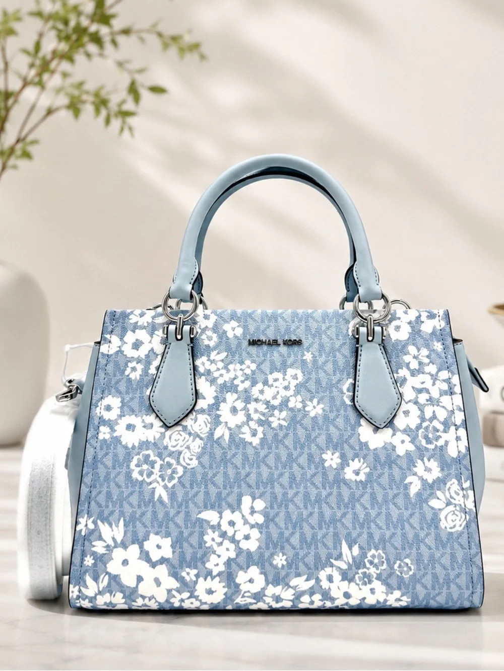 Michael Kors Marilyn Medium Printed Signature Logo Satchel Bag - Pale Ocean | Poshmark