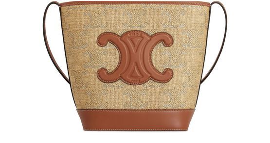 Small bucket cuir Triomphe in raffia effect textile with Triomphe jacquard - CELINE | 24S US