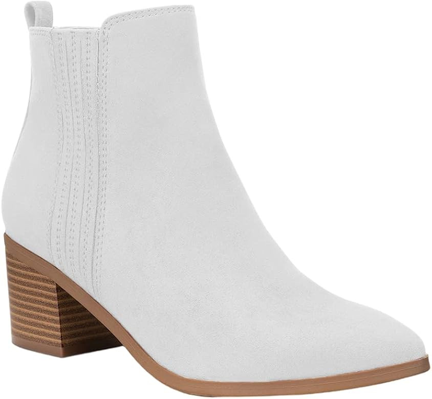 Viandso Womens Autumn Winter Matte Ankle Boots Pointed Toe Stacked Mid Heel Booties | Amazon (US)