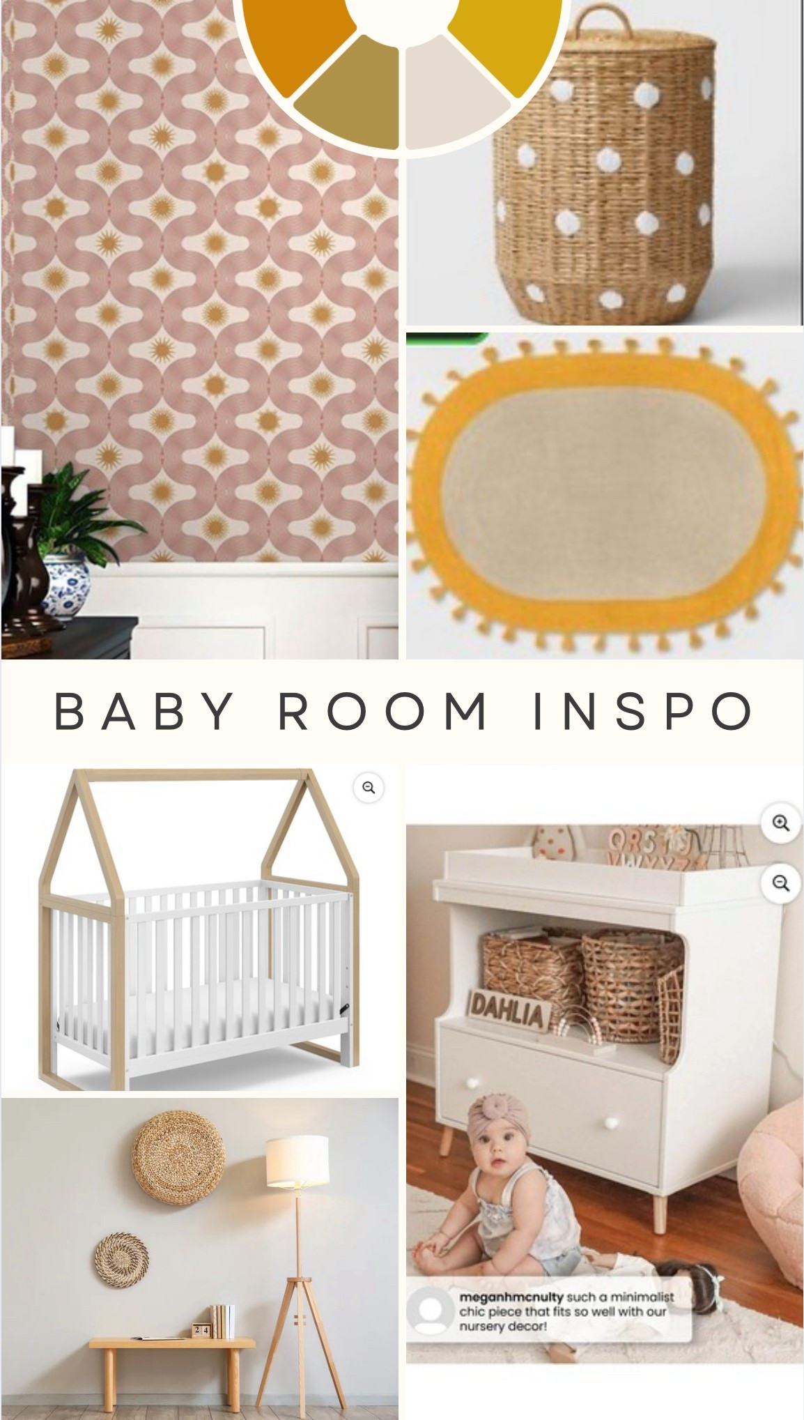 Boho baby dreamland unlocked! 🌿✨ This baby room inspo is serving neutral tones, natural textures, and cozy vibes that make every nap feel like a retreat. Swipe to shop the cutest finds that bring this vision to life:  

🧺  Woven Polka-Dot Basket perfect for storing blankets, toys, and tiny essentials!  

🛏️  Wooden Crib minimalist yet warm, making bedtime extra dreamy.  

🎀 Floral Wallpaper adds the perfect pop of color for a sweet, earthy feel.  
📦 White Dresser with Name Sign – personalized, practical, and effortlessly chic!  
🌞 Round Mustard Yellow Rug – because texture makes a space feel extra inviting!  

Let’s get these little ones nestled in style. 🌸 Tap to shop & create your own boho baby haven! #BohoBaby #NurseryGoals #LTKhome

#LTKHome #LTKBaby #LTKKids