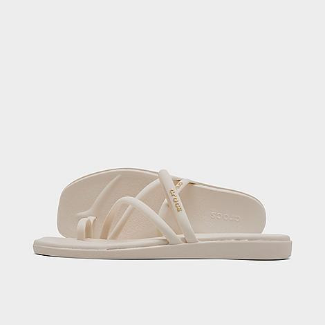 Crocs Women's Miami Metallic Toe Loop Sandals in Cocoa Cream Size: 7.0 | Finish Line (US)
