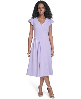 Women's Ruched V-Neck Midi Dress | Macy's