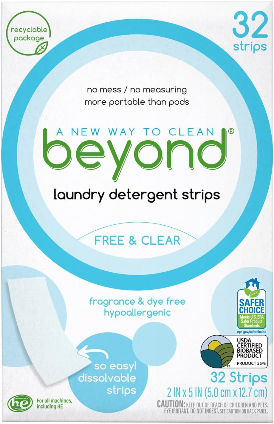 Beyond Laundry Detergent Strips [32 strips] - Free & Clear - Eco-friendly, Hypoallergenic. Travel... | Amazon (US)