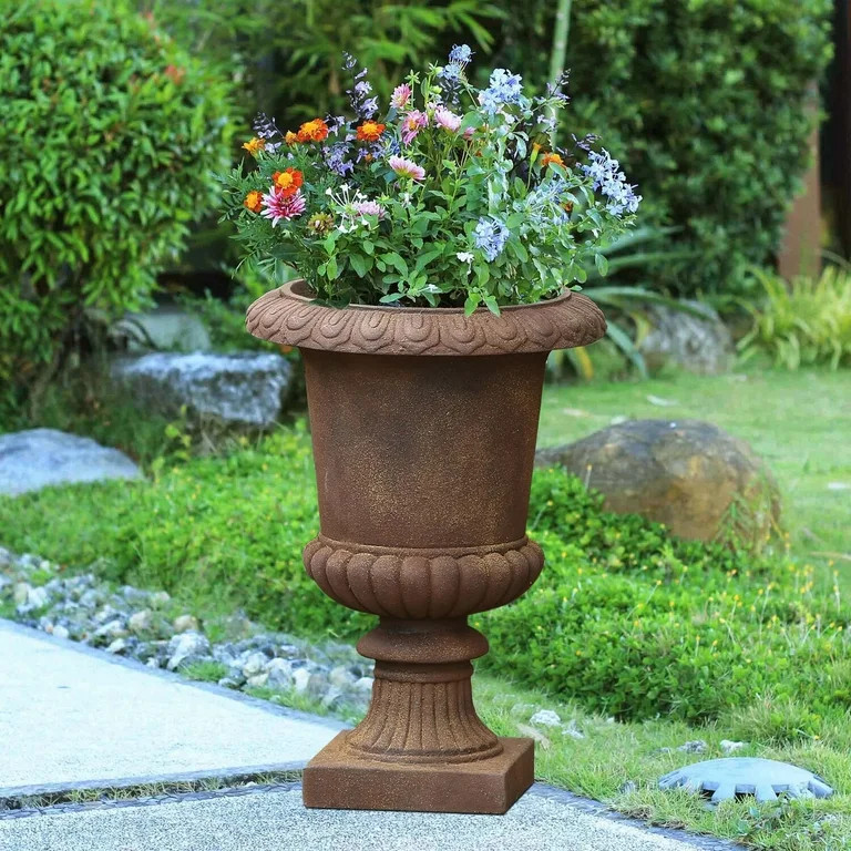 LuxenHome Rustic Brown MgO Urn Planter | Walmart (US)