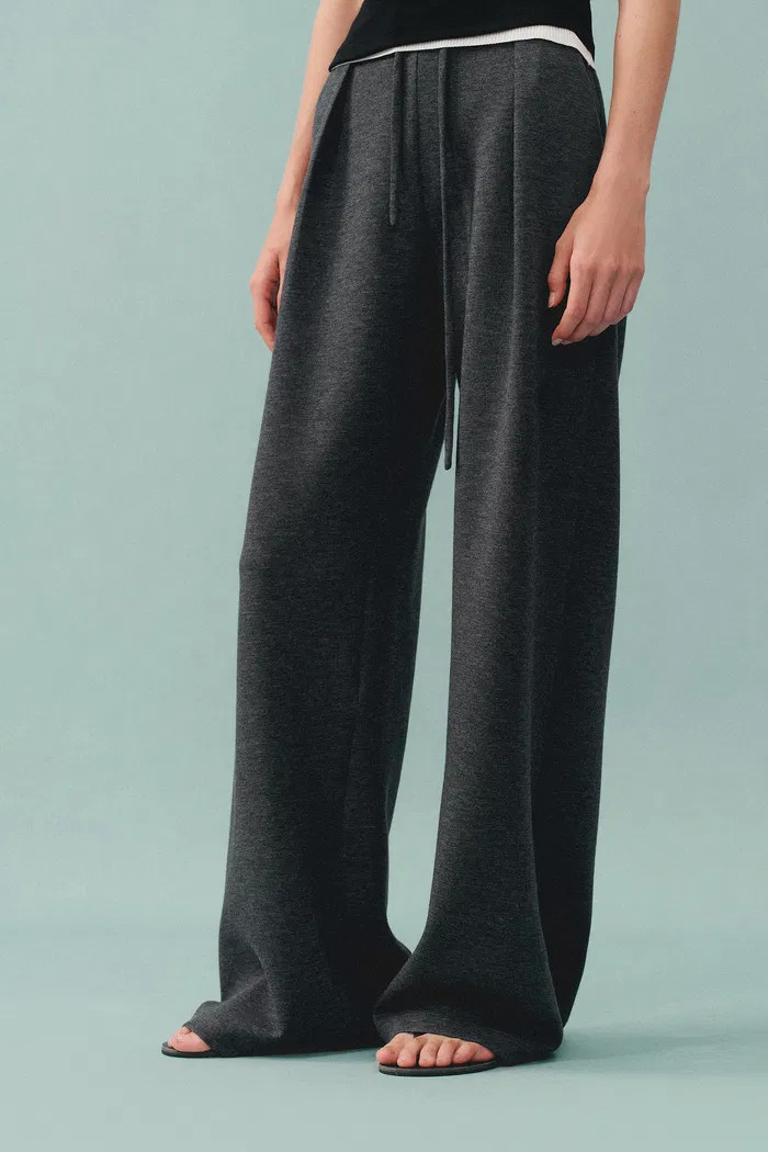 Kelly Pleated Wide Leg Track Pants in Cotton Modal Blend | Fabrique