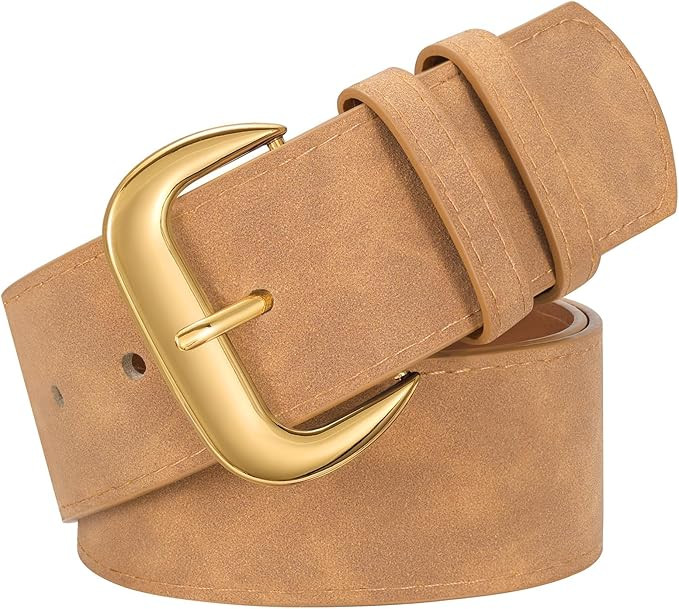 WHIPPY Wide Suede Belt for Women Fashion Ladies Thick Belt for Dresses with Retro Gold Buckle | Amazon (US)