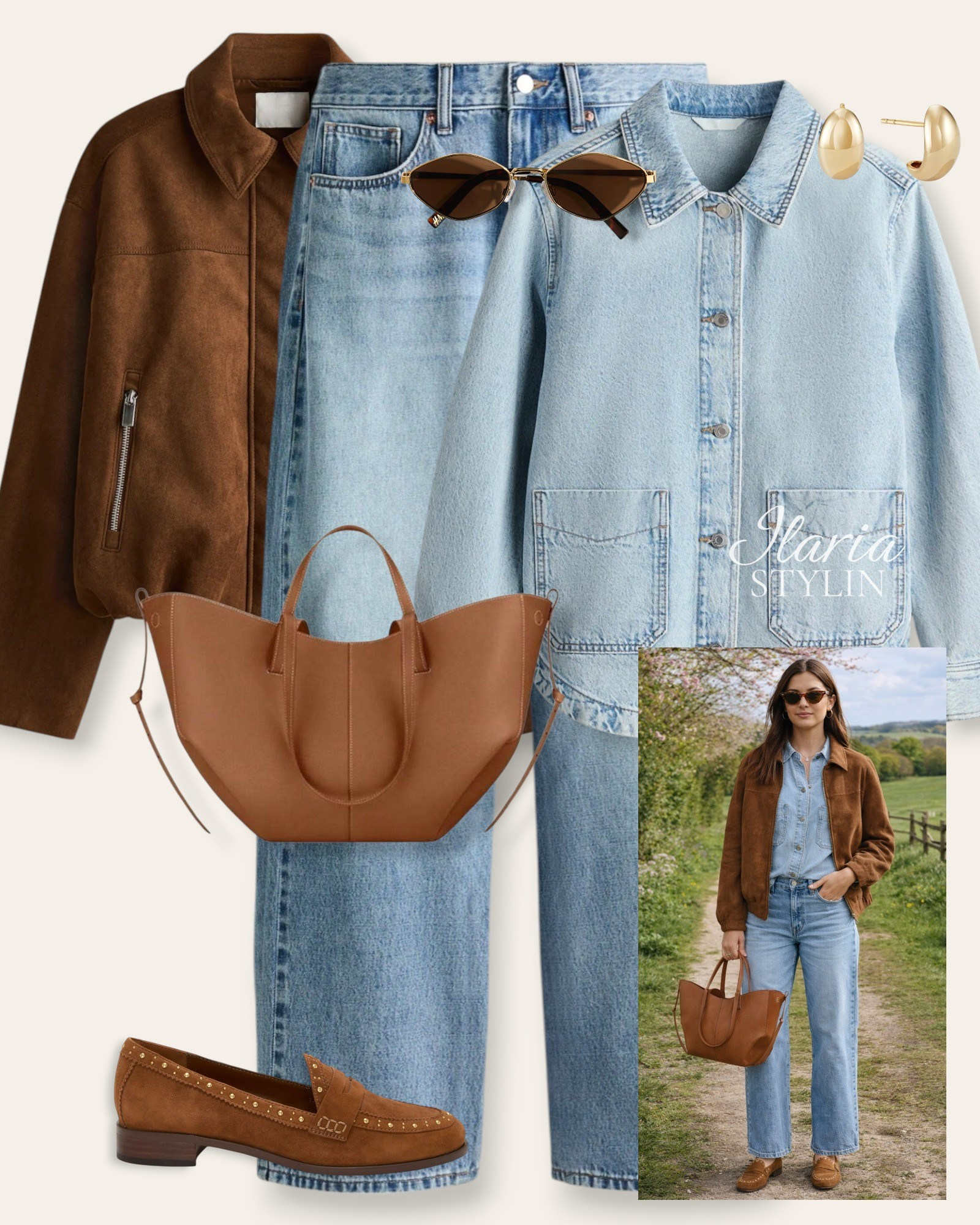 Light denim and warm tones 🤎An easy blend of casual and chic that never goes out of style. 💫outfit ideas, spring outfit, suede jacket, camel jacket, denim shacket, light blue jeans, barrel jeans, camel loafers, suede loafers, camel bag, tote bag, shoulder bag, casual outfit, casual chic outfit

#LTKSeasonal #LTKootd #LTKU