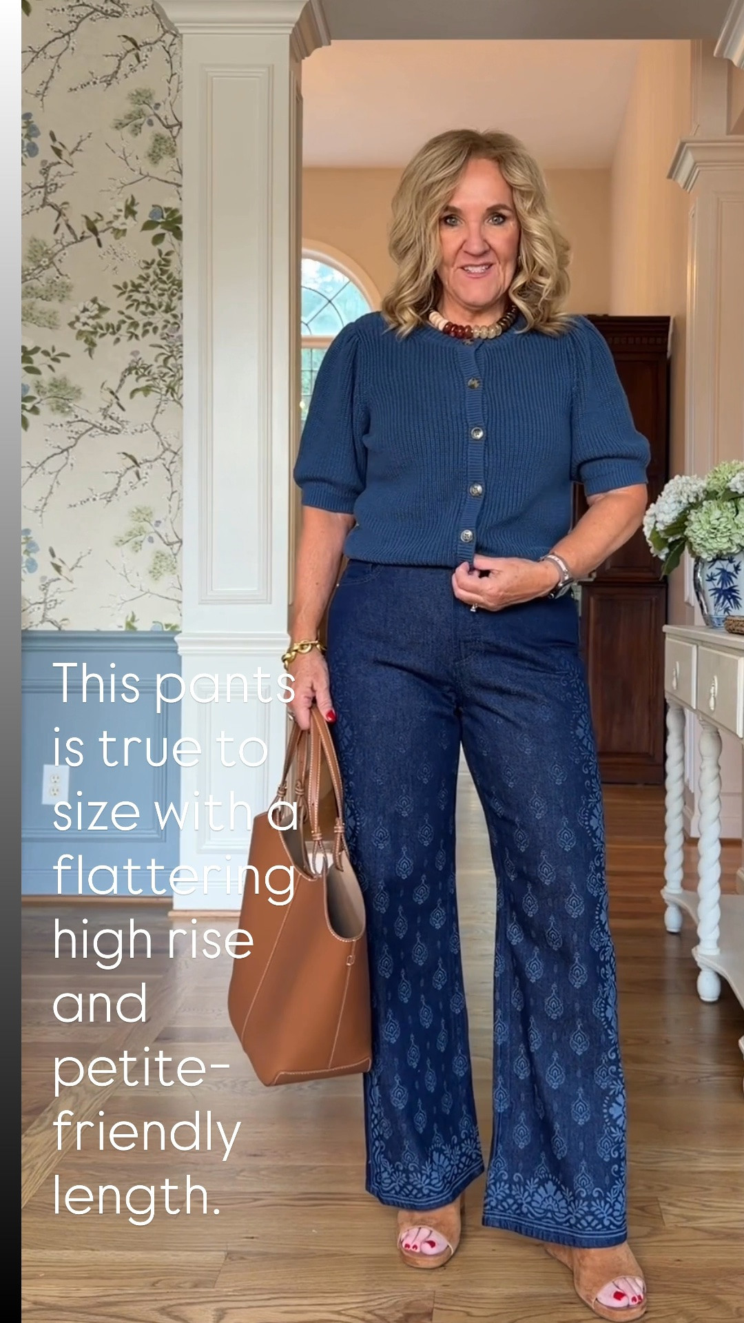 These high-rise wide leg Rivet jeans from LOFT have such a flattering fit and the subtle denim pattern makes them feel extra special. They fit true to size (if anything, just a touch smaller than some LOFT denim). I’m wearing the 29 Petite with a 1” heel.

💡 LTK MADE EASY
❤️ Heart = Support my posts!
🔖 Save = Get sale & restock alerts
📋 Lists = Keep favorites organized
📲 Share = Send lists and products to a friend. Hello, Christmas List!
💬 Comment = Ask me anything about what I’m wearing.:-)

#LTKootd #LTKSeasonal #LTKOver40