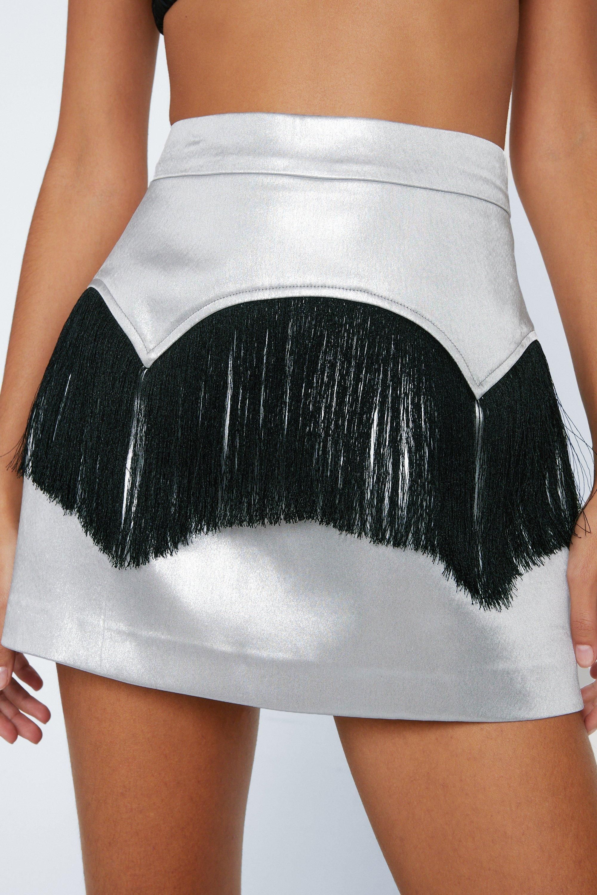 Womens Premium Metallic Fringe Detail Mini Skirt - Silver - 6 | Nasty Gal (US)