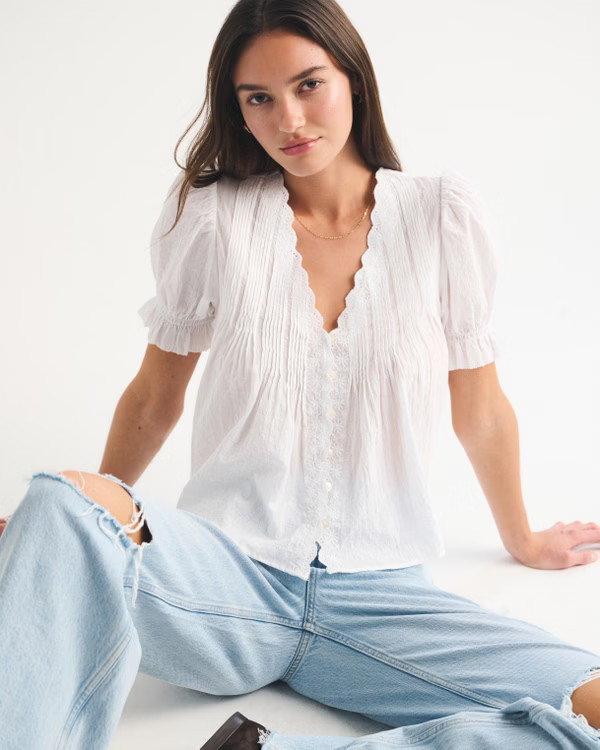 Short-Sleeve Button-Through Blouse | Abercrombie & Fitch (US)