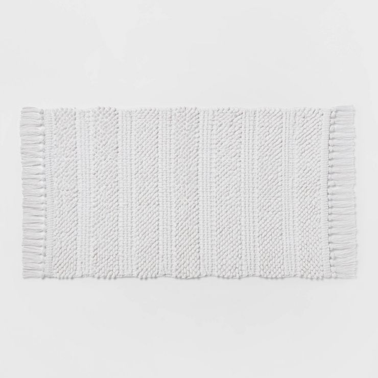 20"x32" Knit Striped Chenille Bath Rug Fringe White - Threshold™ | Target
