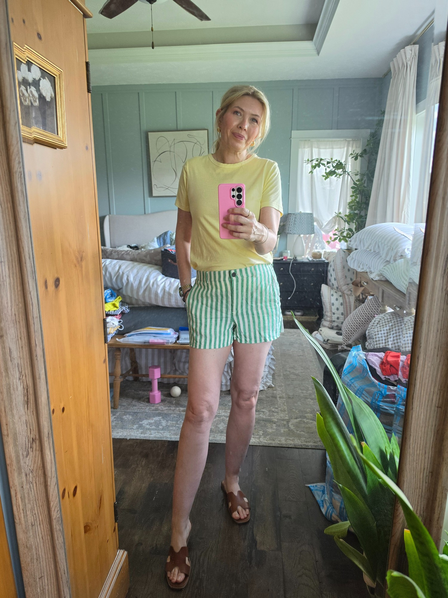 Trying on stuff for vacation.  Unfortunately, these shorts are no longer available but they are so good. Love the green stripe

#LTKootd #LTKmomlife #LTKOver40