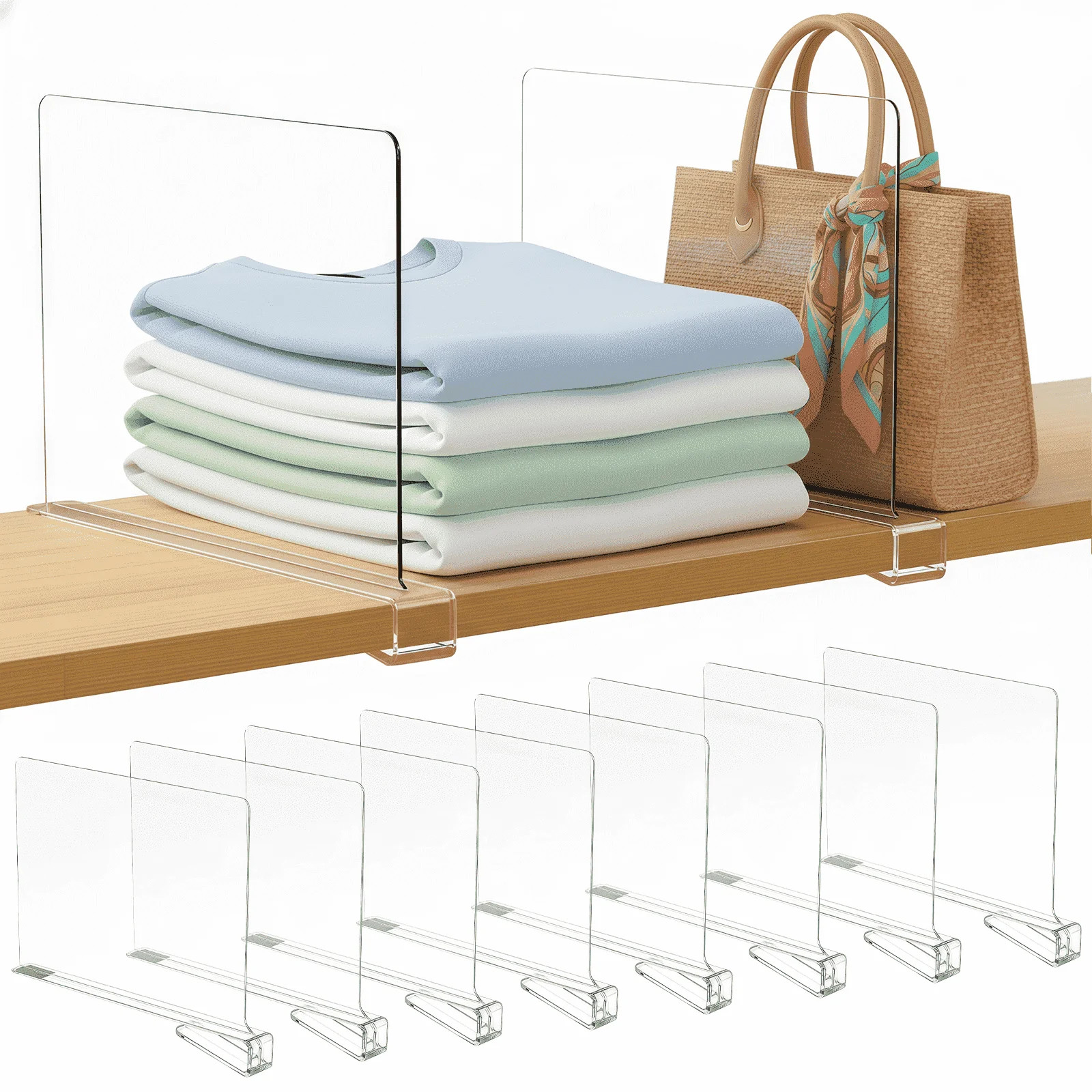 Fohil 8 Pack Acrylic Clear Shelf Dividers,Multi-Purpose Closet Shelf Dividers Clothes Purses Sepa... | Walmart (US)