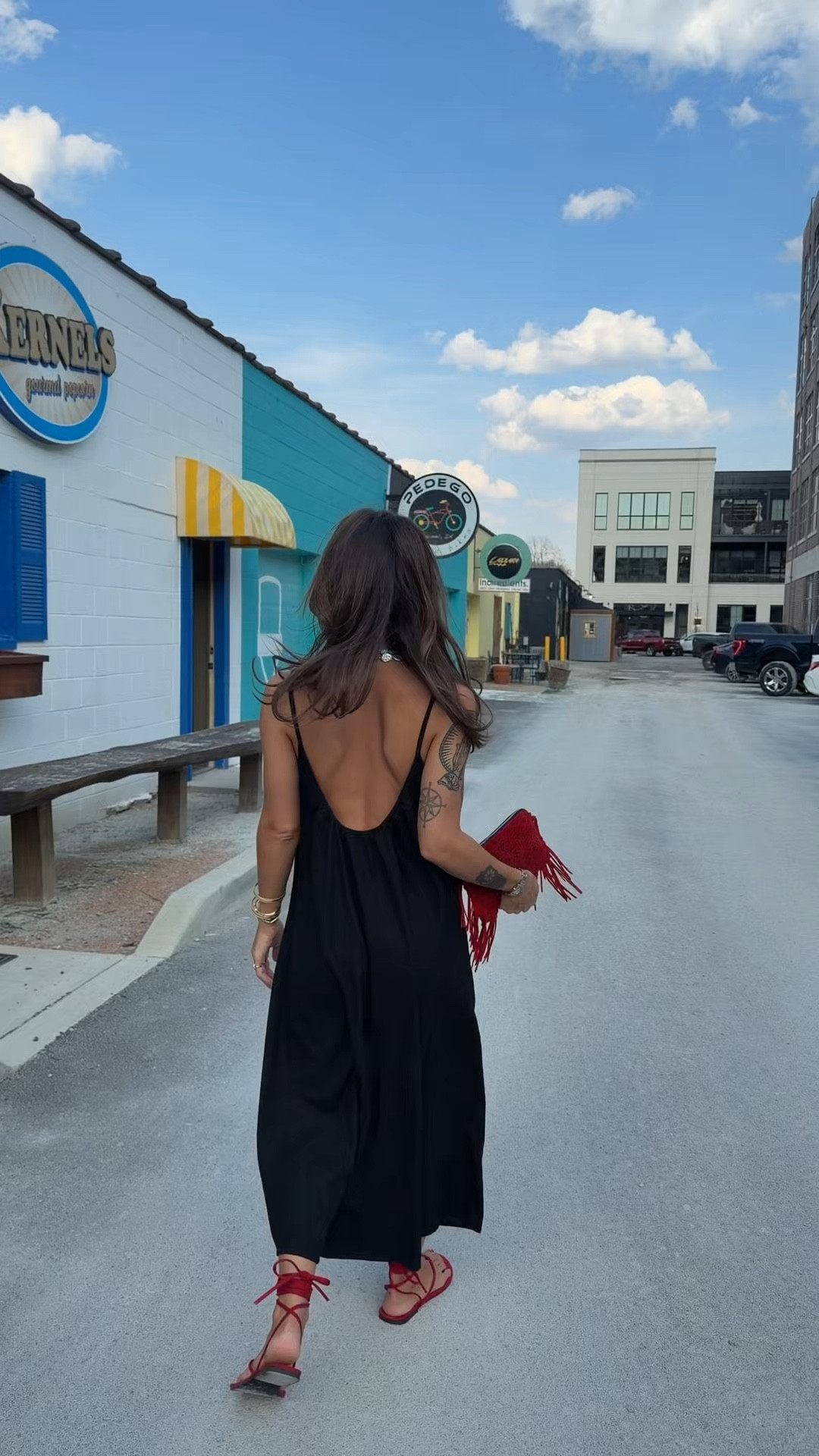 XS in dress! Exact sandals are sold out in red but Tkees has similar! Sunnies are Elisa Johnson Miller glasses and bag is old Isabel Marant