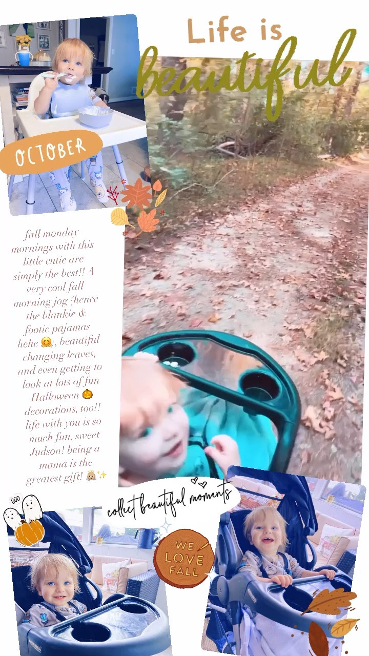 fall monday mornings with this little cutie are simply the best!! A very cool fall morning jog (hence the blankie & footie pajamas hehe 🤗), beautiful changing leaves, and even getting to look at lots of fun Halloween 🎃 decorations, too!! life with you is so much fun, sweet Judson! being a mama is the greatest gift! 👼🏼✨

#LTKfamily #LTKbaby #LTKSeasonal