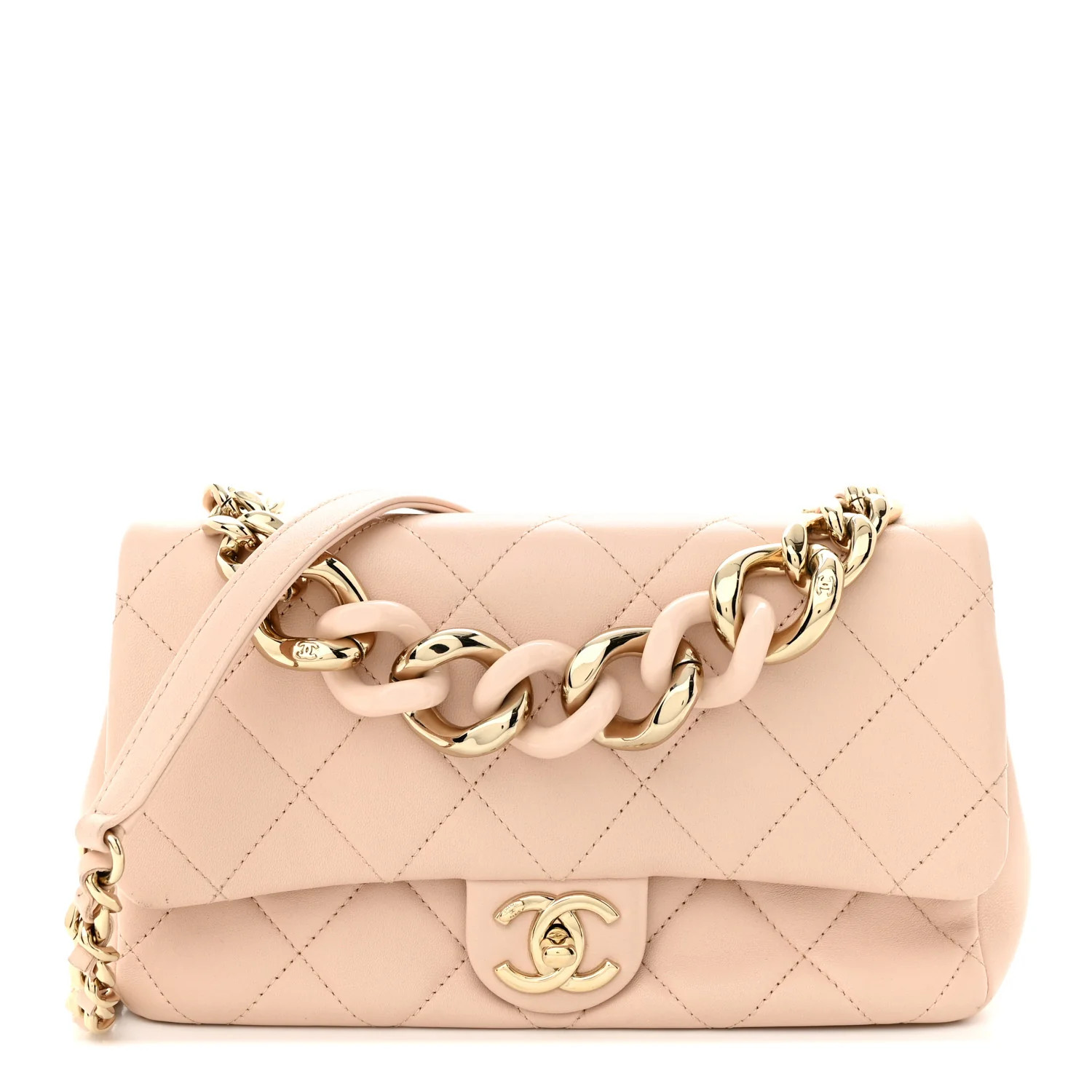 Lambskin Quilted Resin Bi-Color Chain Flap Bag Light Beige | FASHIONPHILE (US)