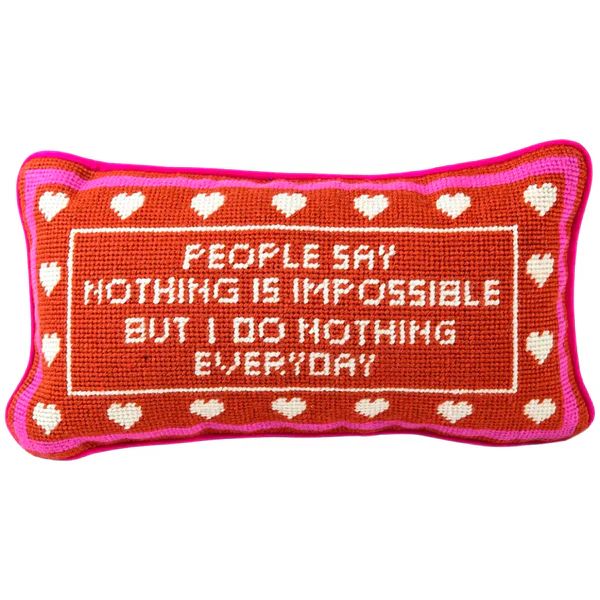 Needlepoint “Nothing Is Impossible” Pillow with Velvet Back | James Ascher