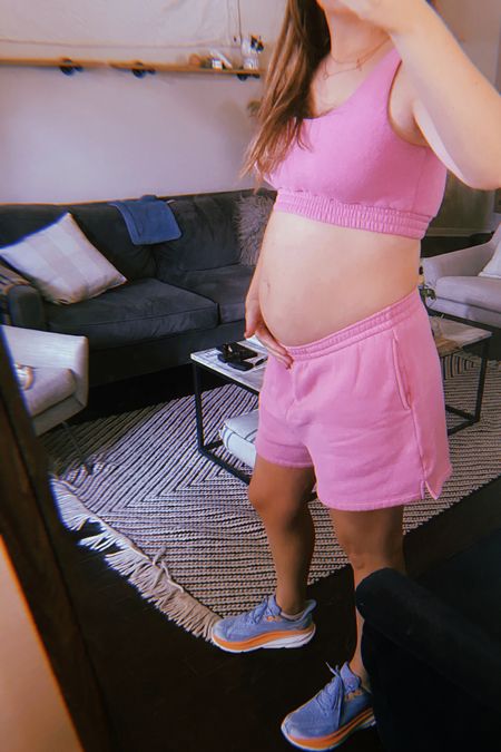 Cutest (and most comfy) pink set from Tribe Kelley. Wearing a size large in shorts (sized up for the bump but probably didn’t need to) and a medium in the top (runs large. Wish I would’ve sized down. 🤍) 

#LTKbump #LTKstyletip #LTKbaby