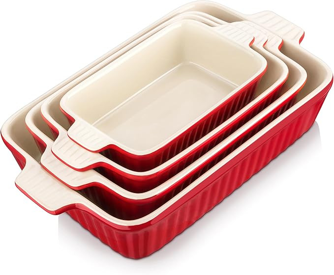 Bakeware Set of 4, MALACASA Porcelain Baking Pans Set for Oven, Casserole Dish, Ceramic Rectangul... | Amazon (US)