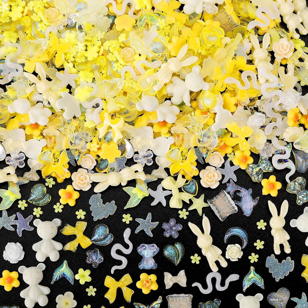 110 Pieces 3D Nail Charms for Acrylic Nails, Camellia Rose Flower Butterfly Bowknot Heart Bear Ra... | Amazon (US)