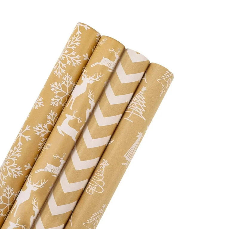LaRibbons 30" x 10' Christmas Wrapping Paper Bundle (4-Pack), Kraft White | Walmart (US)