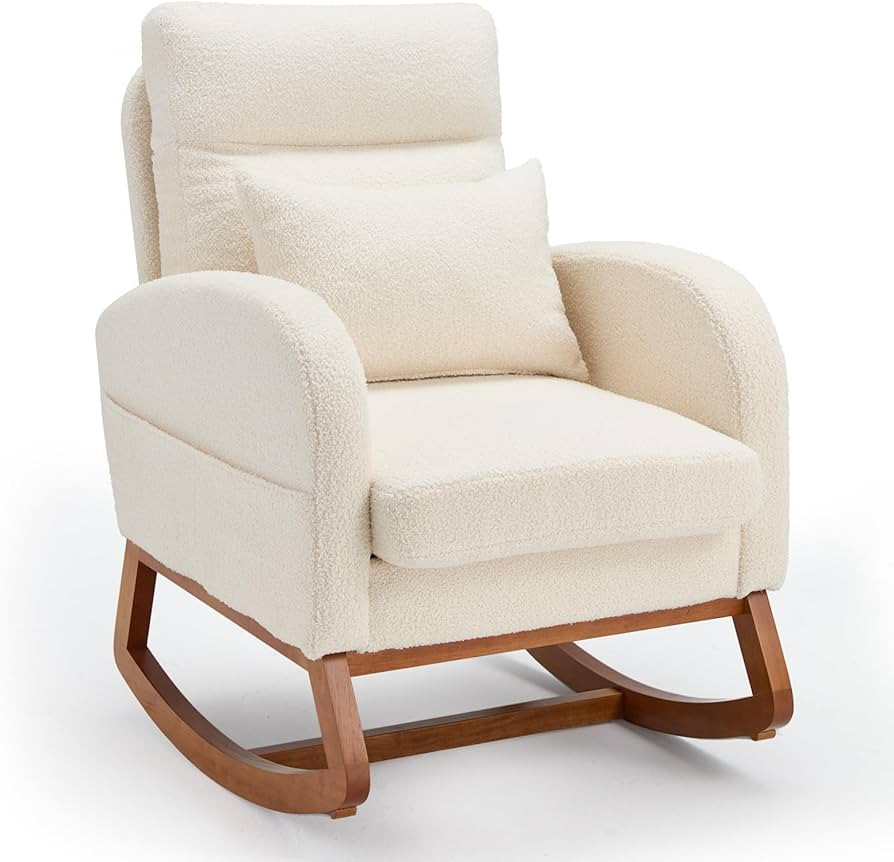 Rocking Chair Nursery, Fluffy Teddy Fabric Upholstered Glider Rocker,Accent Chair with High Backr... | Amazon (US)