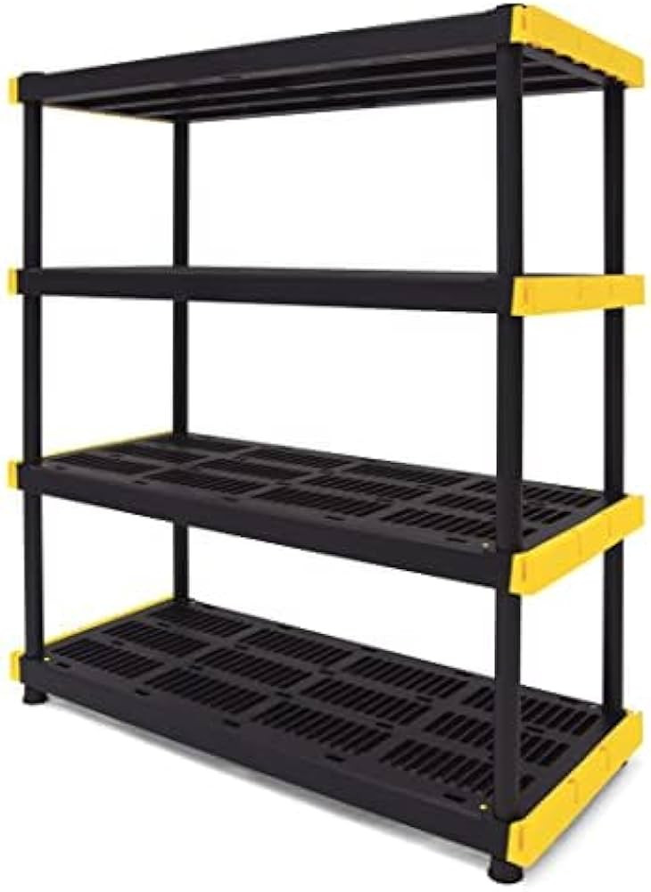 CX Black & Yellow®, 4-Tier Heavy Duty Plastic Storage Shelving Unit, 200lbs/shelf (55”H x 48... | Amazon (US)