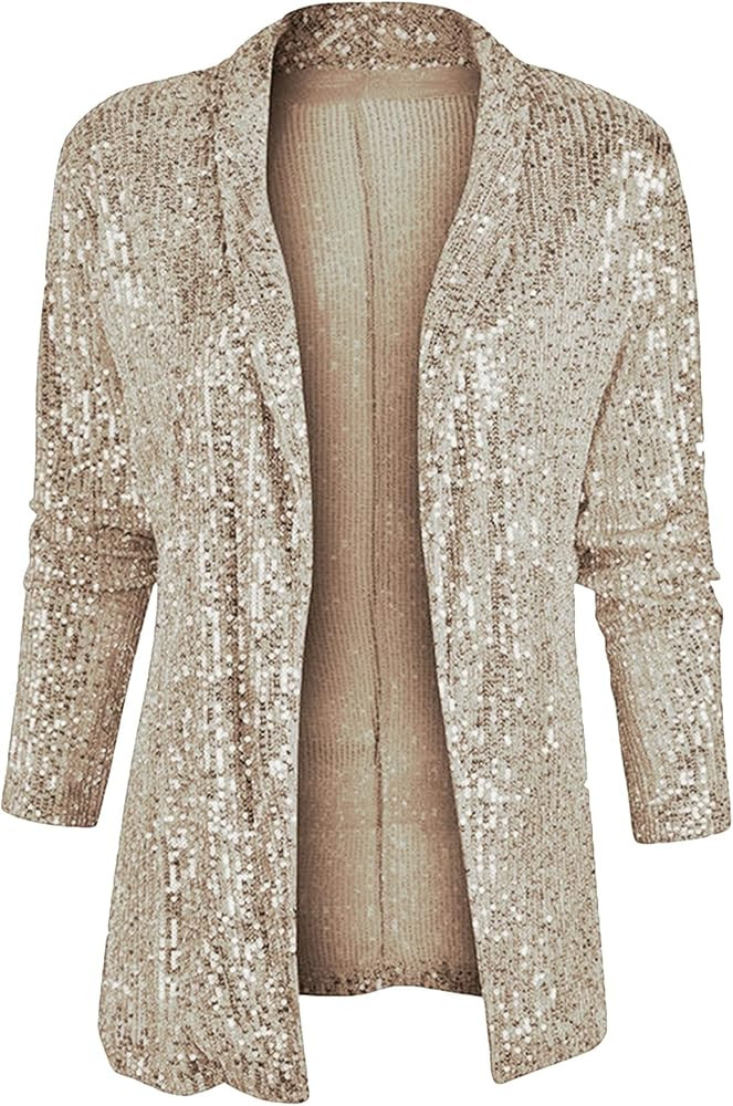 GRASWE Women's Sequin Shiny Blazers Open Front Blazer Long Sleeve Lapel Blazer | Amazon (US)