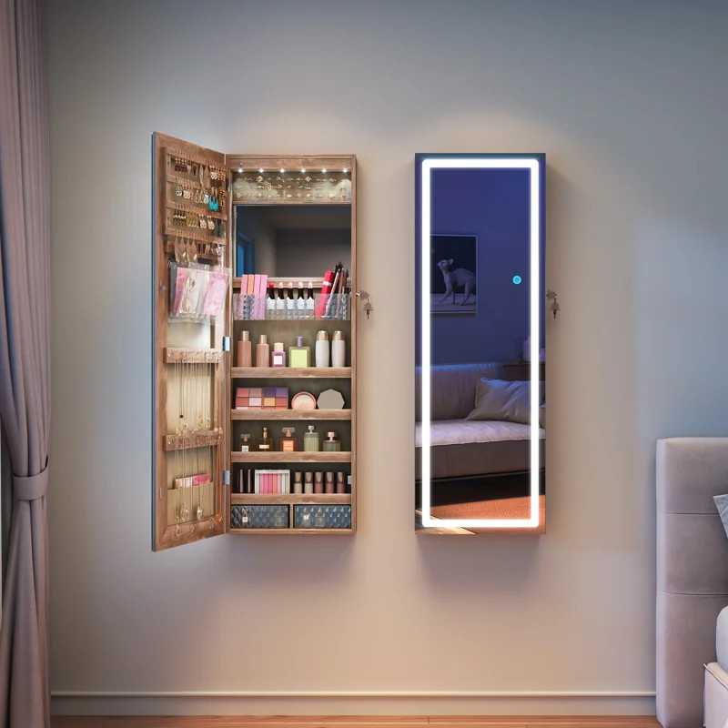 42.5‘’H Jewelry Armoire With Lighted Mirror, Door / Wall Hanging Jewelry Cabinet | Wayfair North America