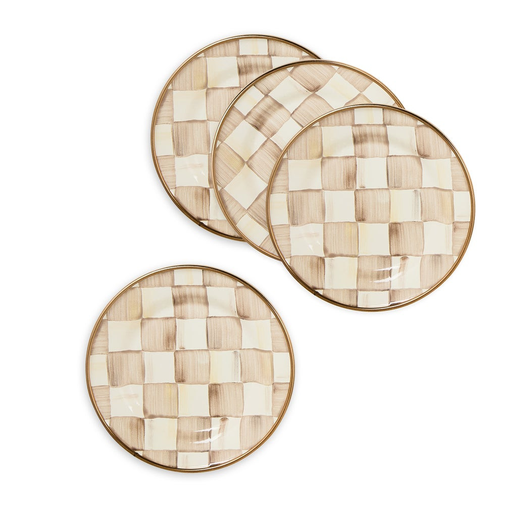 Mocha Check Appetizer Plates, Set of 4 | MacKenzie-Childs