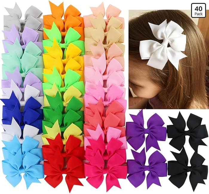 40Piece 3 Inch Boutique Grosgrain Ribbon Pinwheel Hair Bows Alligator Clips For Girls Babies Todd... | Amazon (US)