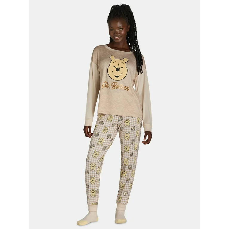 Disney Women's Winnie the Pooh Lounge Top and Pants with Socks Set, 3-Piece, Sizes XS-3X | Walmart (US)