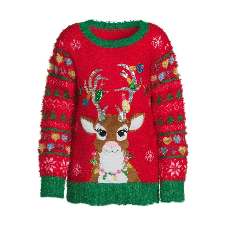 Holiday Time Girls Long Sleeve Christmas Sweater, Sizes 4-18 & Plus | Walmart (US)