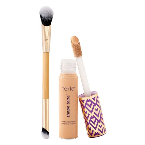 tarte shape tape concealer & brush – Instant Full Coverage for Under Eye, Dark Circles, Redness & Discoloration, Dermatologist-Tested, Vegan, Cruelty-Free, full size, 29N light-medium | Amazon (US)