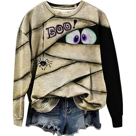 Womens Halloween Sweatshirt Long Sleeve Crewneck Sweatshirt 2024 Fashion Sweatshirts Print Pumpkin Graphic Shirts Halloween Funny Dwarf Pullover Oversized Casual Sweatshirts Zip Up Sweatshirt Women | Walmart (US)