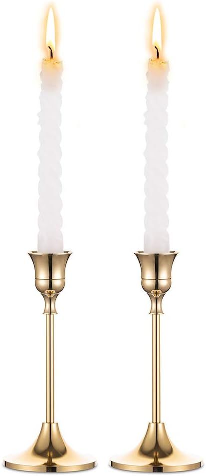 Nuptio Gold Brass Taper Candle Holders, 2 Pcs Candlestick Holder Wedding and Dinning Table Decora... | Amazon (US)