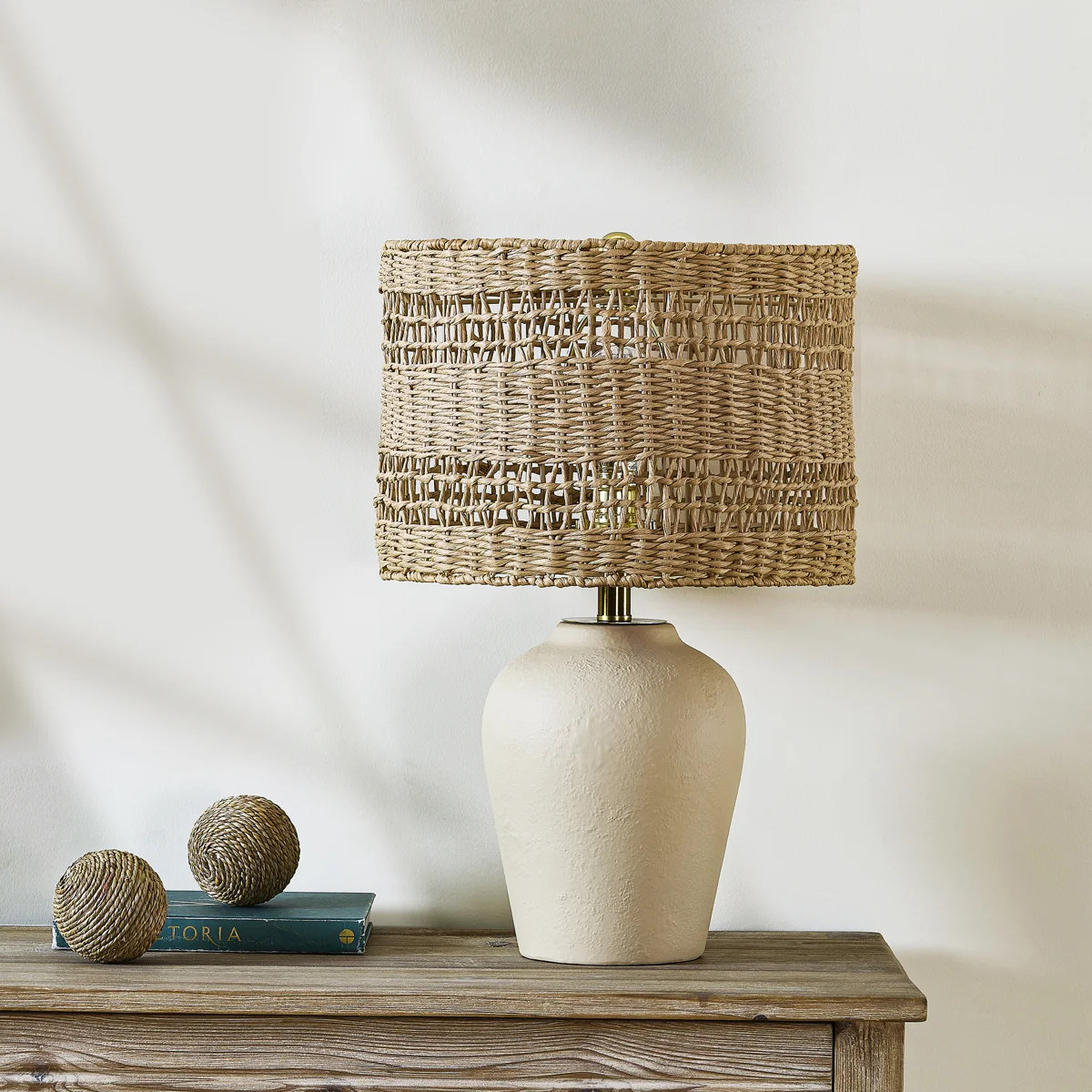 21" Boho Ceramic Table Lamp 3-Way Dimmable Handwoven Rattan Shade | Wayfair North America