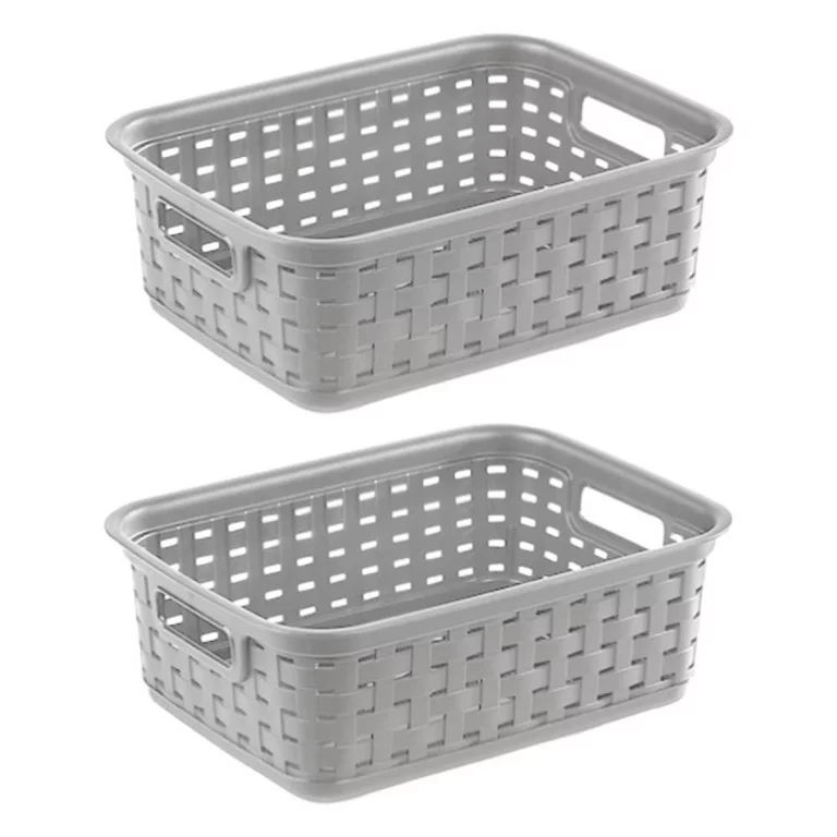Sterilite Small Weave Basket Storage Bin Plastic Wicker Look Cement Gray, 2-Pack | Walmart (US)