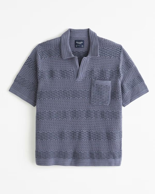 Men's Striped Stitched Johnny Collar Sweater Polo | Men's | Abercrombie.com | Abercrombie & Fitch (US)