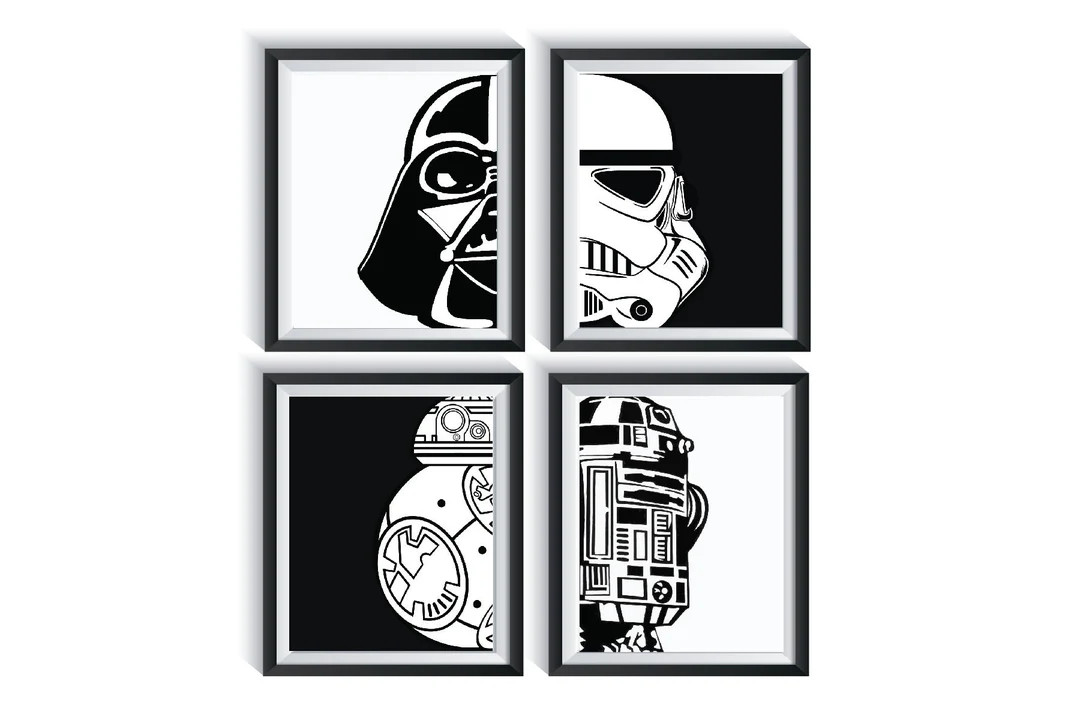 Star Wars Darth Vader Storm Trooper R2D2 BB8 Art Prints UNFRAMED Qty 4 Nursery Bedroom Decor Blac... | Etsy (US)