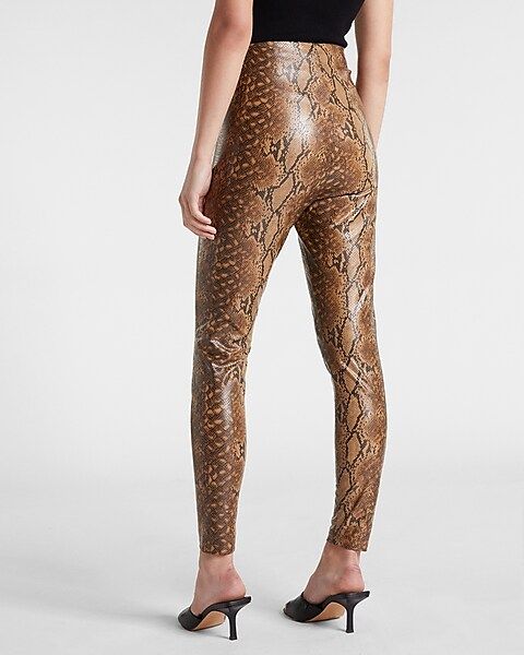 Super High Waisted Mosaic Snake Faux Leather Leggings | Express