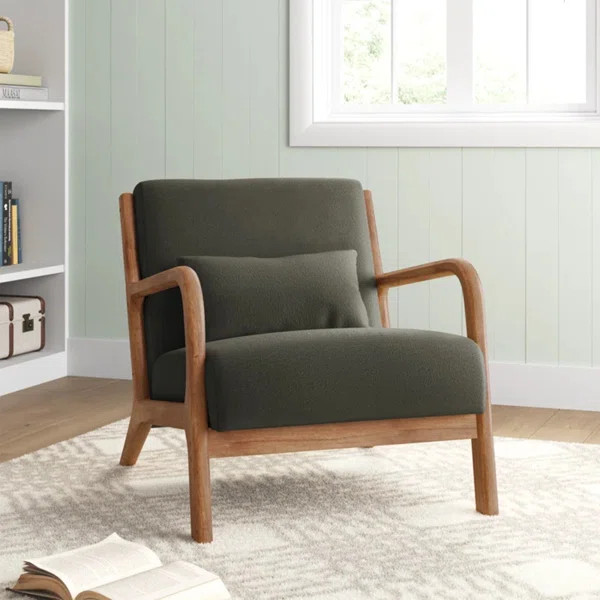 Hertford 26" Wide Mid Century Upholstered Solid Wood Accent Chair with an Extra Pillow | Wayfair North America