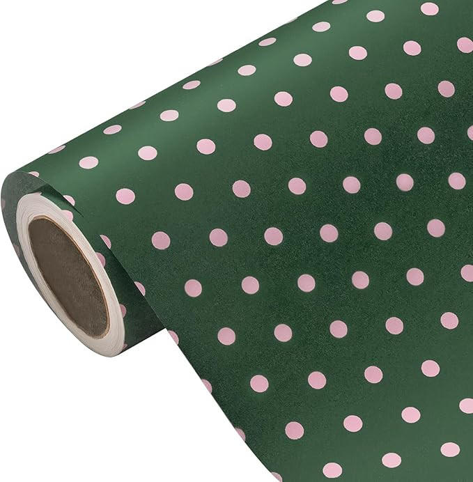 WRAPAHOLIC Kraft Wrapping Paper - Mini Roll - 17 Inch x 33 Feet - Green and Pink Polka Dot Wrappi... | Amazon (US)