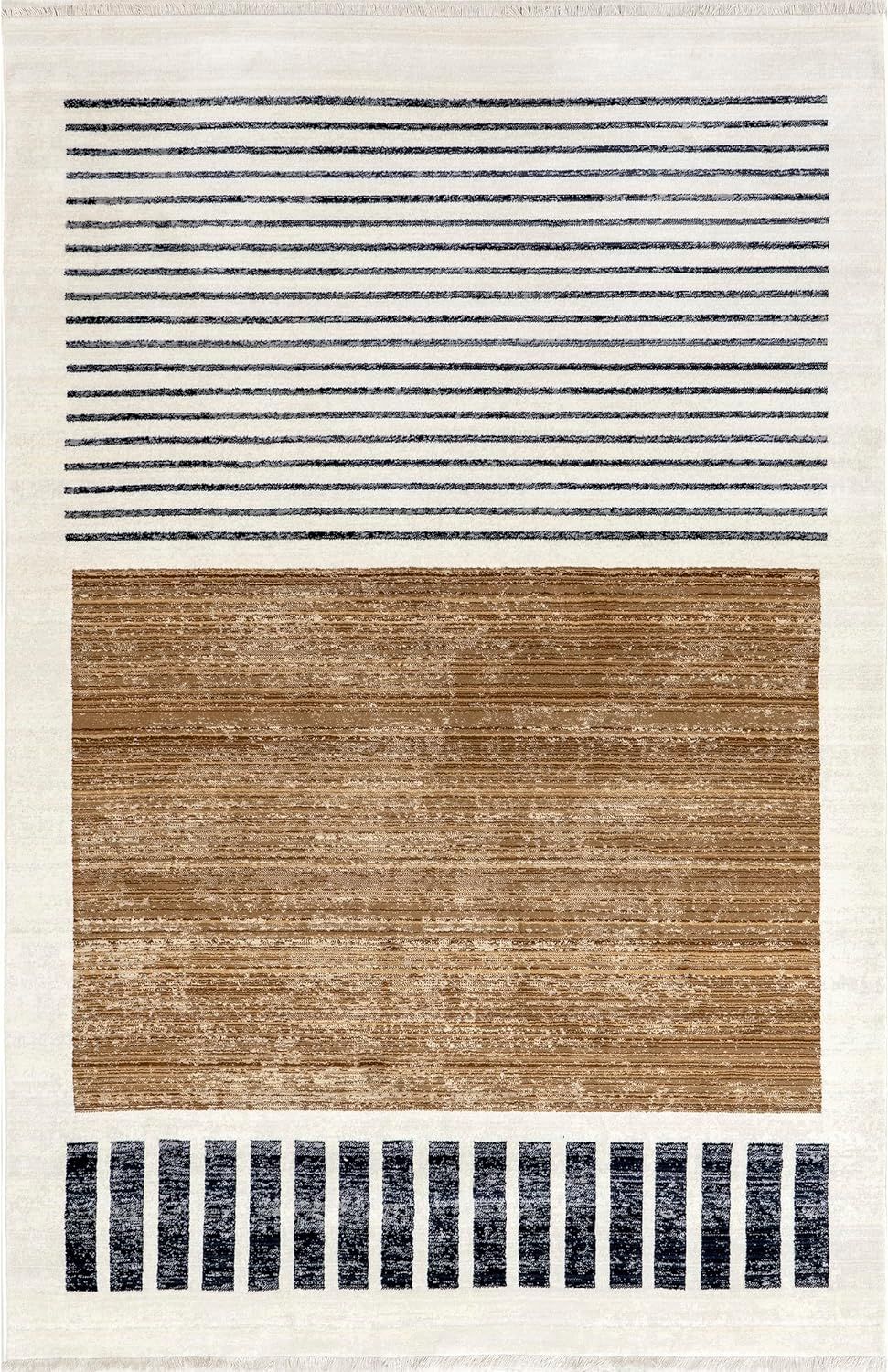 nuLOOM Keeva Modern Striped Fringe Area Rug, 12' x 15' 9", Beige | Amazon (US)