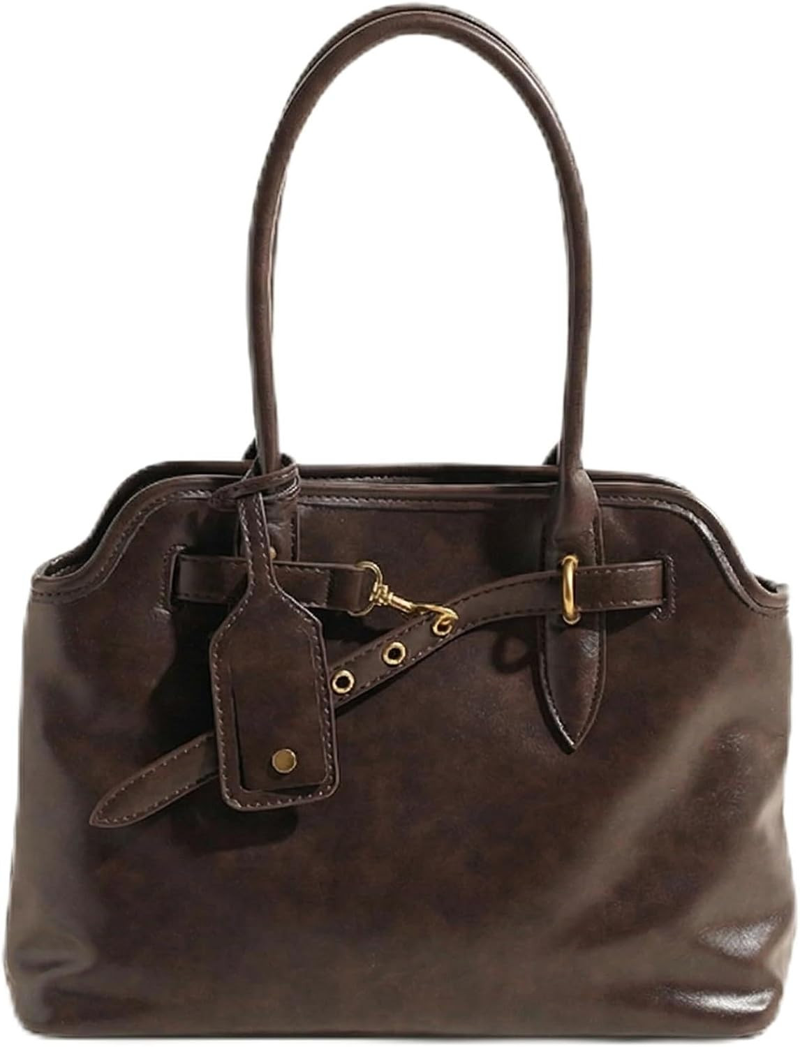 Base'ic Women’s Vintage Style Vegan Leather Crossbody Bag – Multi-Compartment Tote with Adjustable Strap & Belt Detail | Amazon (US)