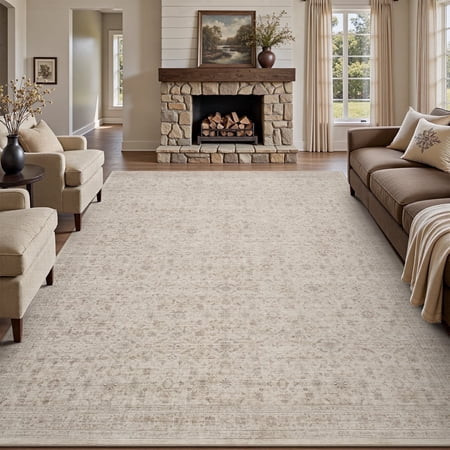 SIXHOME 8'x10' Vintage Distressed Area Rug Soft Washable Non-Slip Carpet American Classic Retro Rug with Geometric Rugs for Living Room Bedroom Neutral Home Decor Beige | Walmart (US)