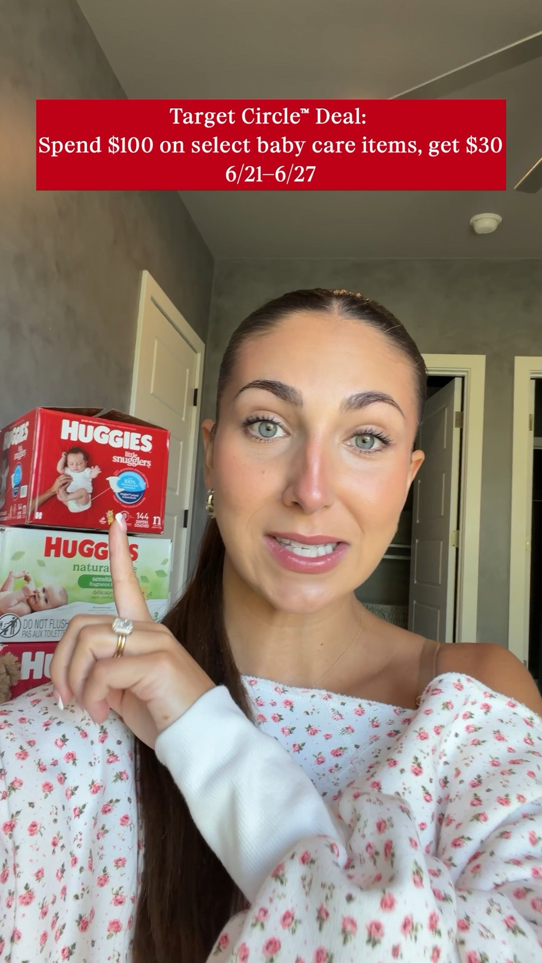 #ad @Target  is having a Target Circle™ Deal where you will get $30 when you spend $100 on select baby care items, like these @Huggies diapers and wipes!! It’s the perfect time to stock up and save😍👏🏼Linking what I got!! 
#TargetPartner #HuggiesPartner #Huggies #Target 
Offer: Target Circle Deal: $30 Target GiftCard with $100 select baby care purchase
Eligibility: Target Circle Membership 
Availability: Sunday June 21st - Saturday June 27th, 2026, offer expires at 11:59pmPT.
Terms & Conditions: Category Deal. Valid in store or online. Limit one coupon/deal per Target Circle account. No other same department/category coupon/deal/bonus will apply. Offer excludes items sold & shipped by Target Plus™ Partners and clearance items. Void if copied, scanned, altered, transferred, purchased, sold or prohibited by law. Coupon/deal expires at 11:59pm PT. Item(s) may not be available at all stores. Gift cards and tax will not be included in determining purchase total. Target GiftCard not valid as payment on this purchase; terms and conditions apply. Quantities limited; no rain checks. No cash value. For full details on our Price Match policy, see Target.com/PriceMatch

#LTKSaleAlert #LTKmomlife #LTKBaby #LTKmomlife #LTKSaleAlert #LTKBaby