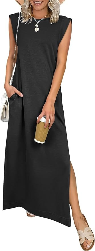ANRABESS Women Summer Casual Sleeveless Maxi Dress 2026 Crewneck Loose Split Wrinkle-Free Beach T... | Amazon (US)