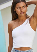 Bailey One Shoulder Ribbed Top - White | Alice & Wonder