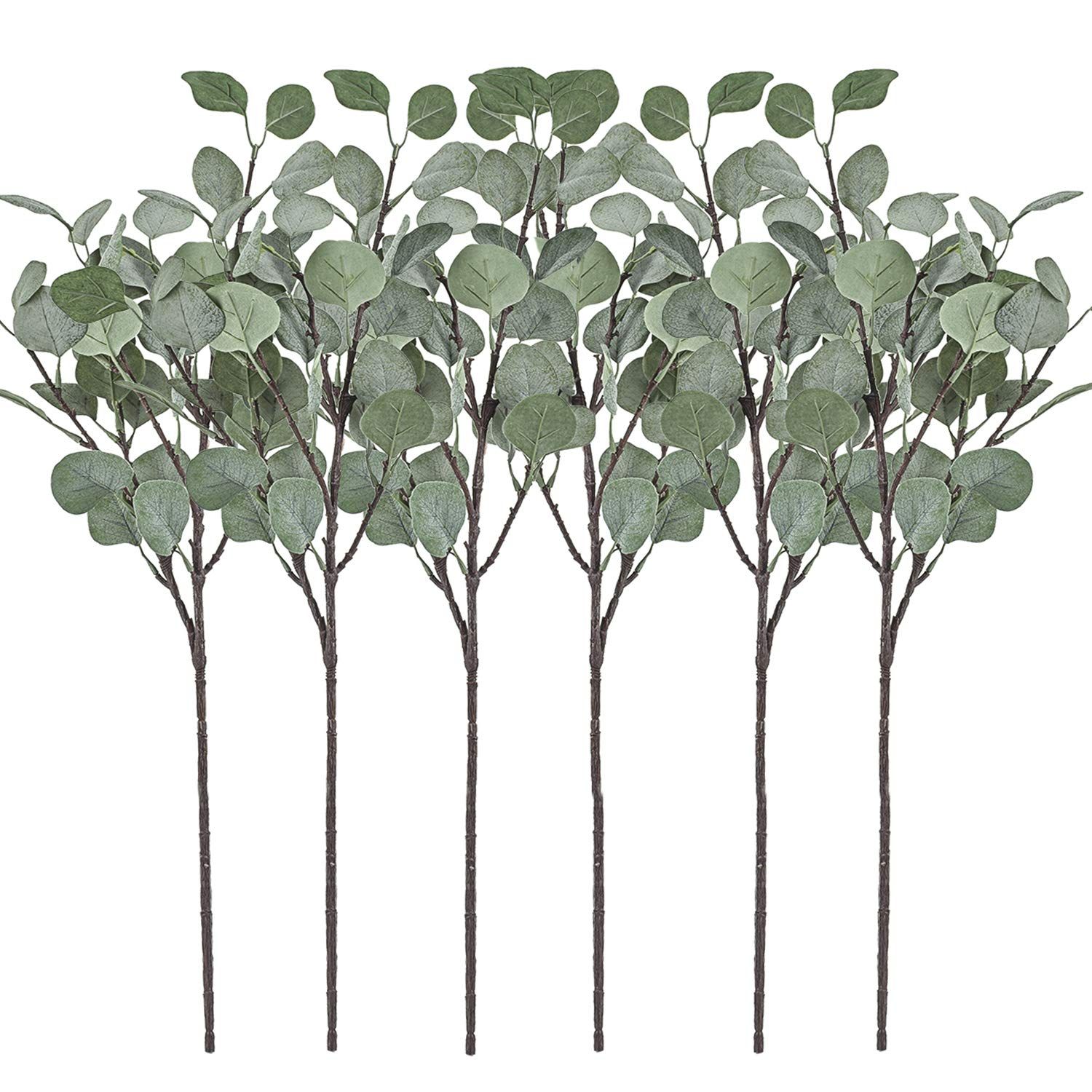 Artificial Greenery Stems 6 Pcs Straight Silver Dollar Eucalyptus Leaf Silk Greenery Bushes Plast... | Amazon (US)